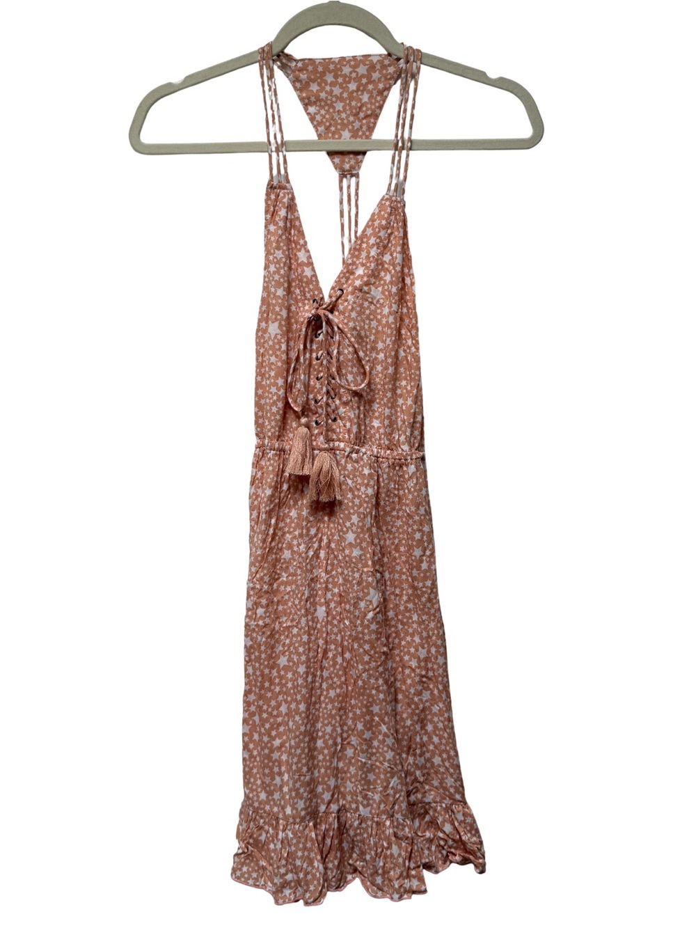 NWT Tiare Hawaii Summer Babydoll Tassels Boho Floral Mauve Beachy Maxi Dress OS